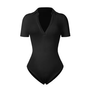 Bodysuit V Neckline Shirt Collar