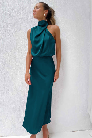 Halter Neck Satin Long Dress