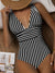 Striped V Neck Retro Swimsuit