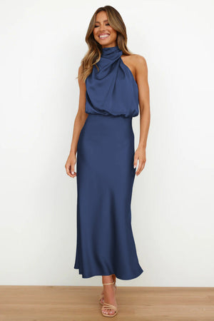 Halter Neck Satin Long Dress