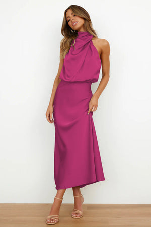 Halter Neck Satin Long Dress