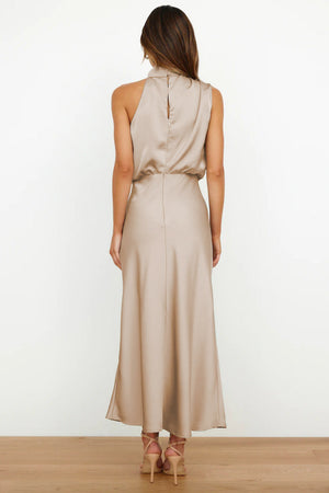 Halter Neck Satin Long Dress