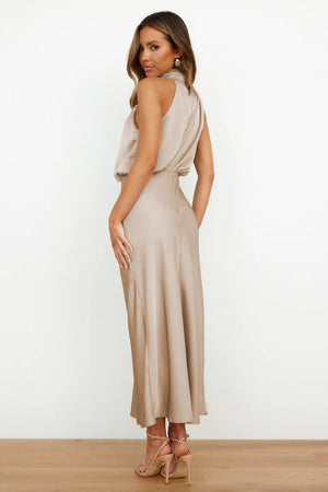 Halter Neck Satin Long Dress