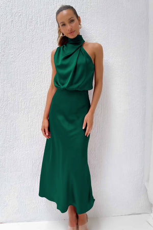 Halter Neck Satin Long Dress