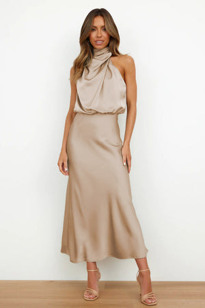 Halter Neck Satin Long Dress